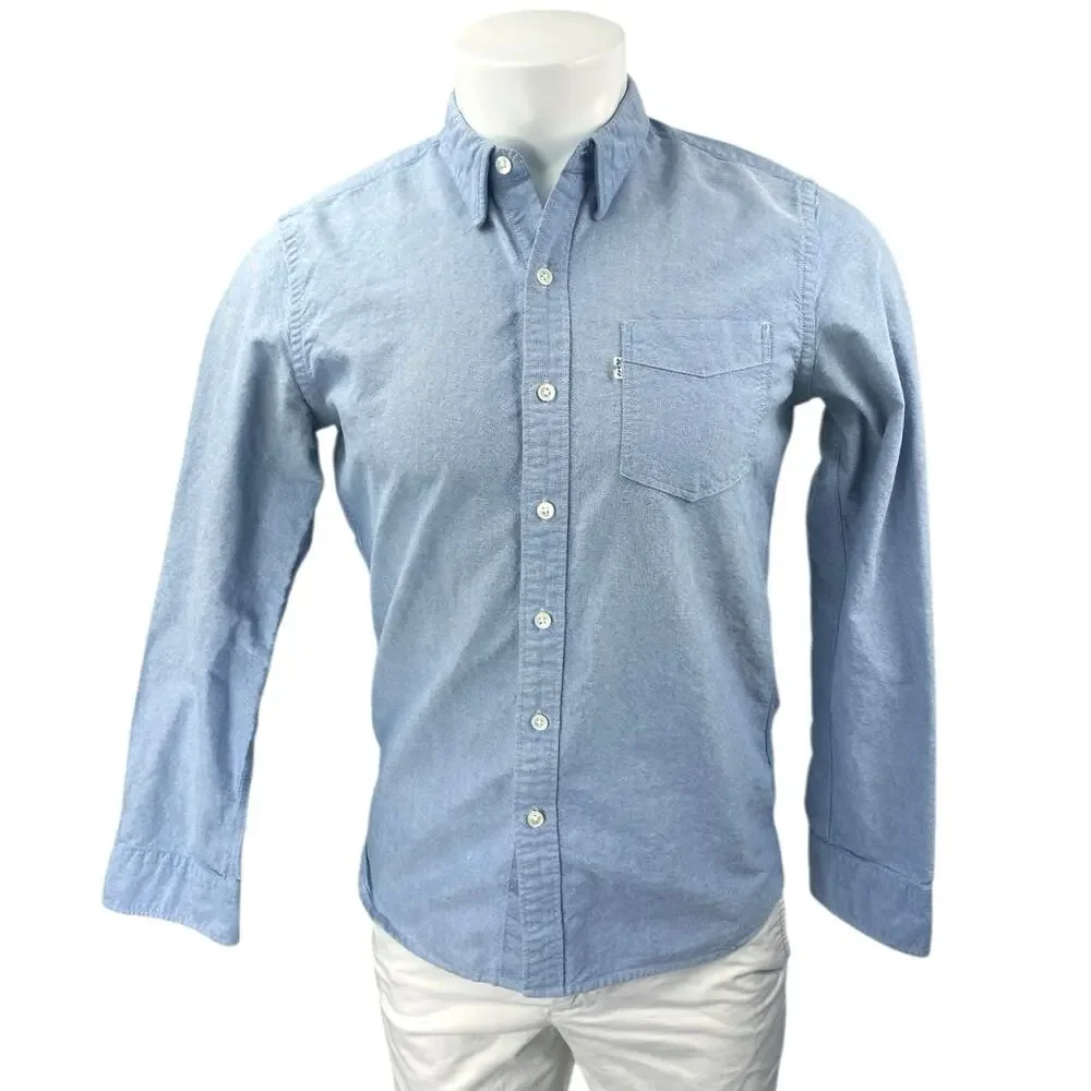 Levi's Men's Blue Long Sleeve Collared Slim Button Down Pocket Shirt Top Size S